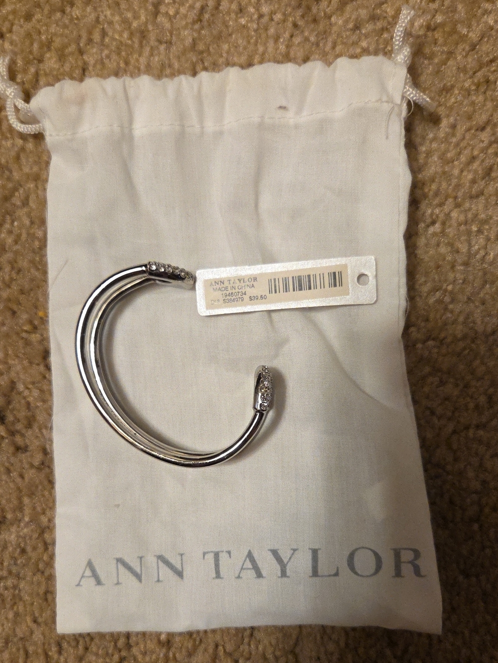 Ann Taylor Silver Crystal-Trim Open Cuff Bracelet
